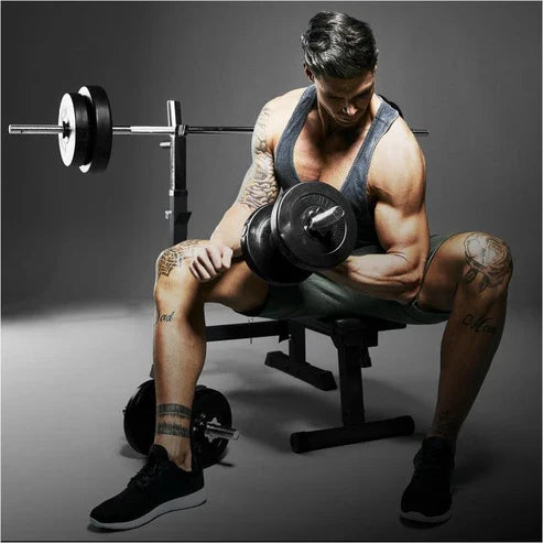 Bänkpress BLACK Skivstång Curlstång Hantelset 100kg