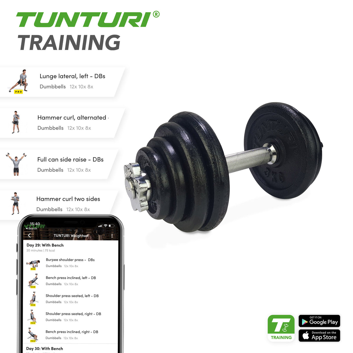 Hantel TUNTURI Hantelset 20kg, skruv