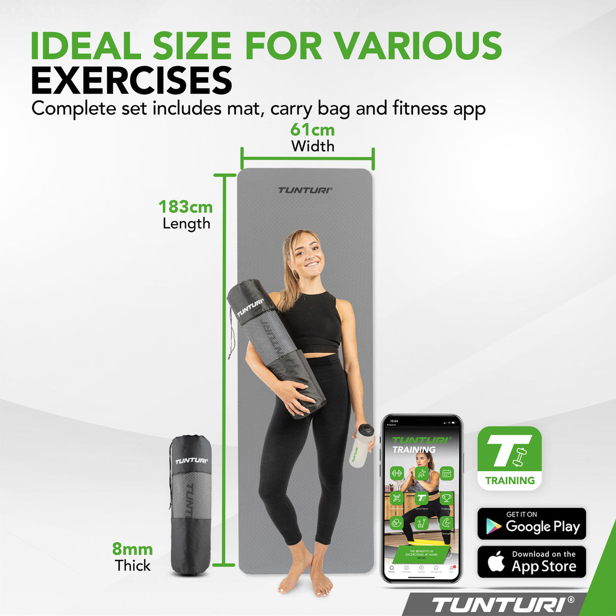 Yogamatta Tunturi Yogamat 8mm, Grå