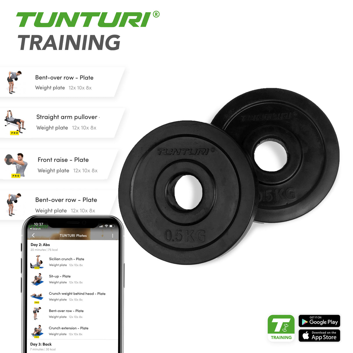 Viktskivor TUNTURI Rubber Plates, 30 mm, 0.5kg
