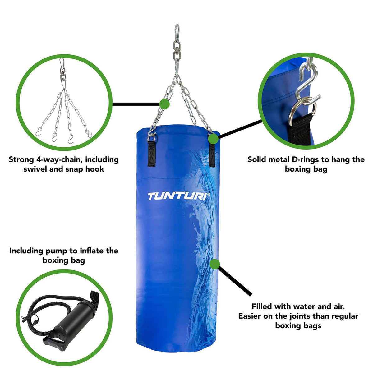 Boxningssäck Tunturi Aqua Boxing Bag 100 cm, blå