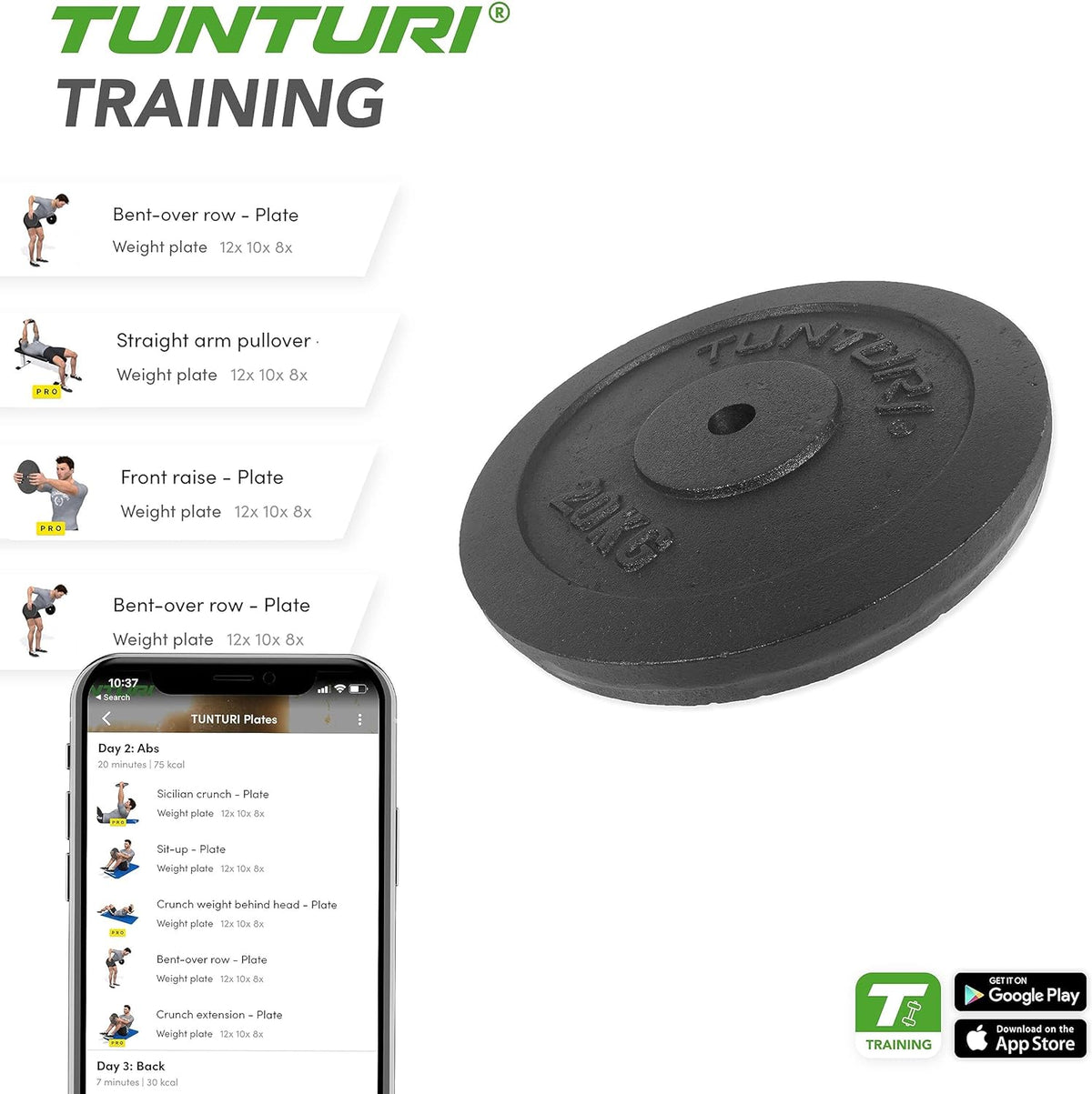 Viktplatta TUNTURI Plate Black, 30 mm, 20 kg