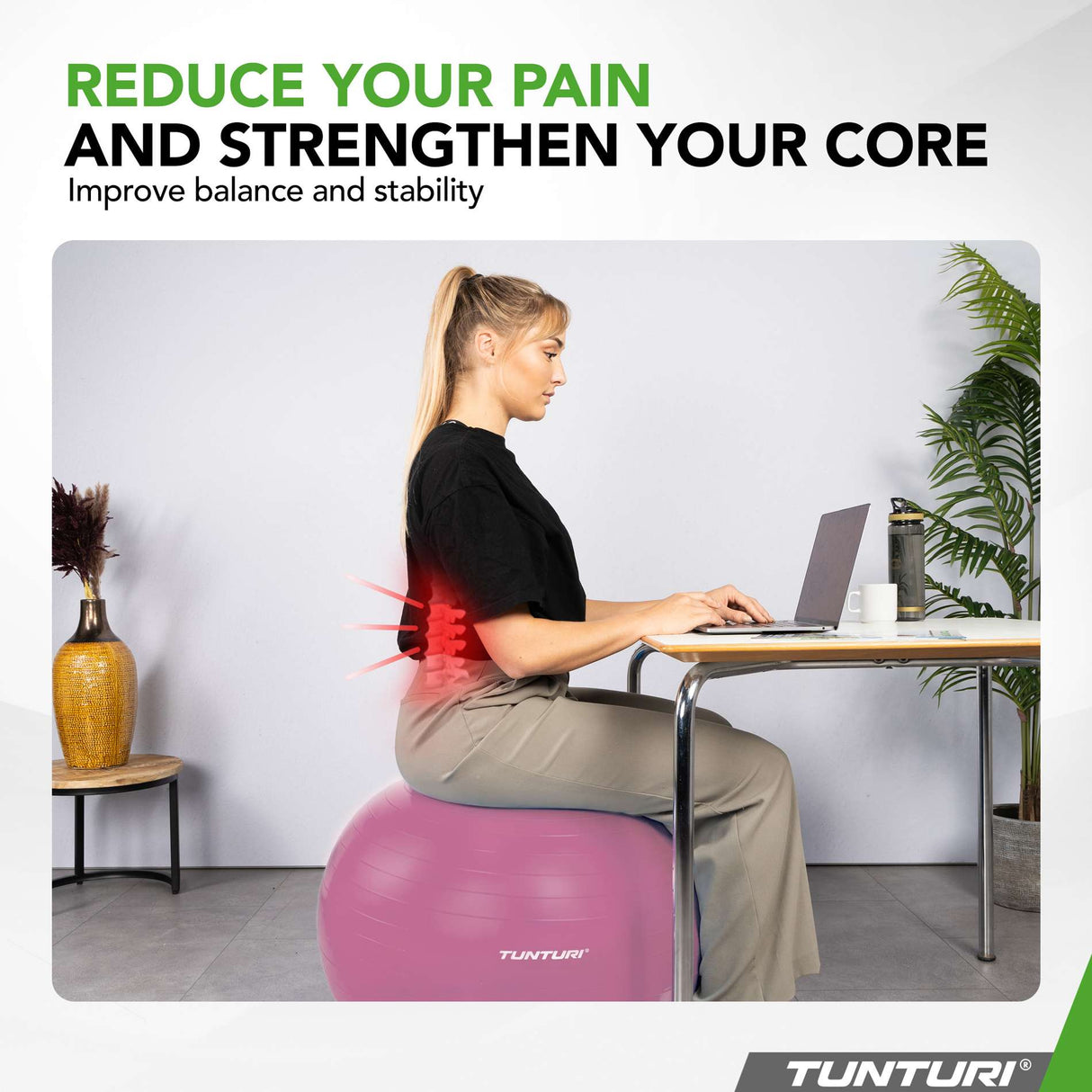 Träningsboll TUNTURI Gymball 75cm Anti Burst, lila