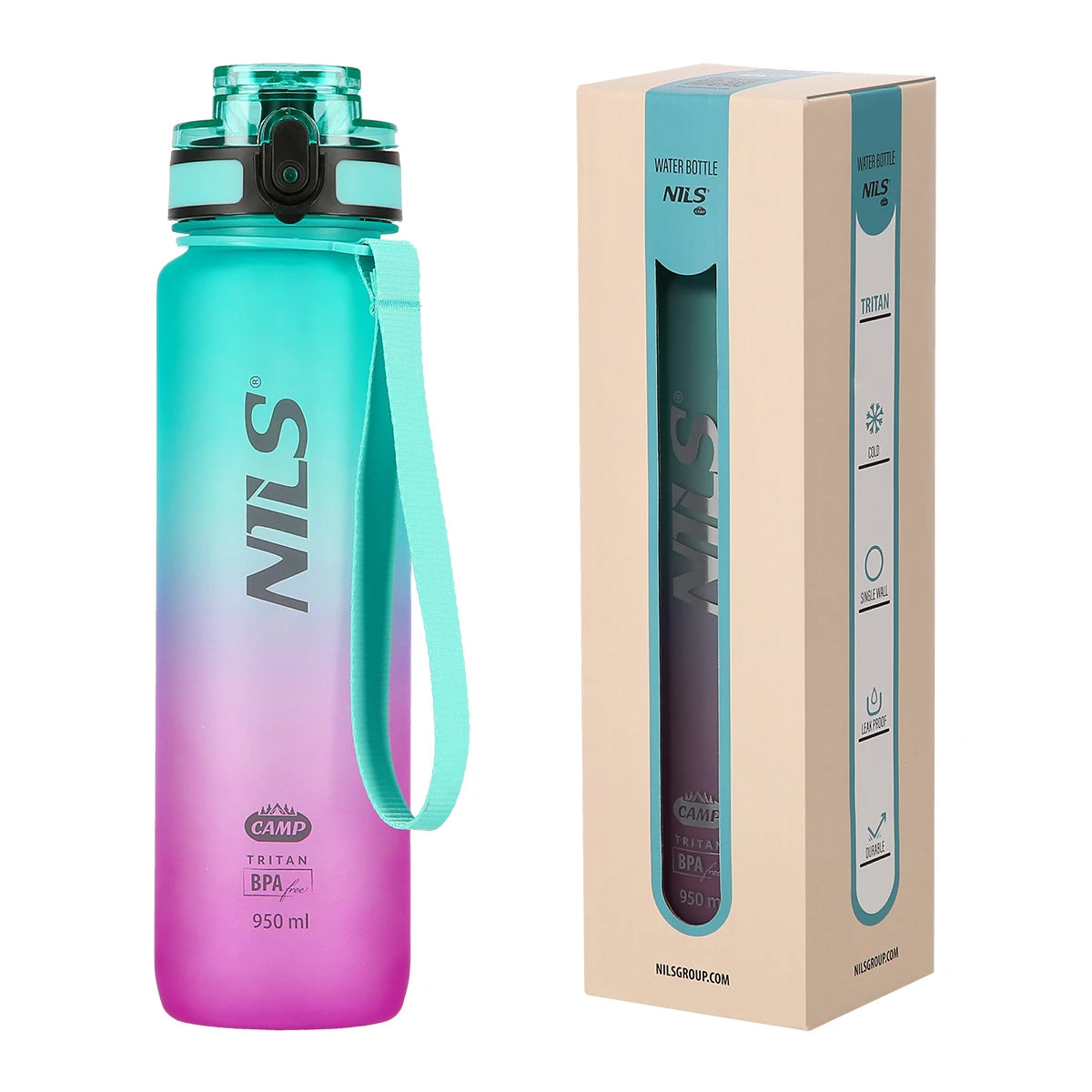 Vattenflaska NILS NCD04, 950 ml, rosa-grön