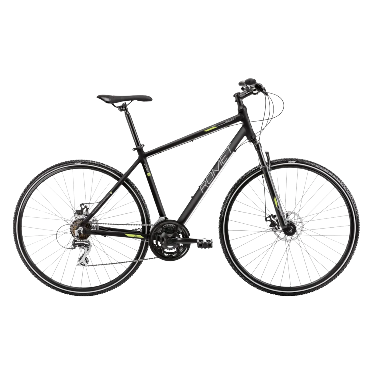 Svart och grön ROMET Orkan 1 M cykel i sidovy