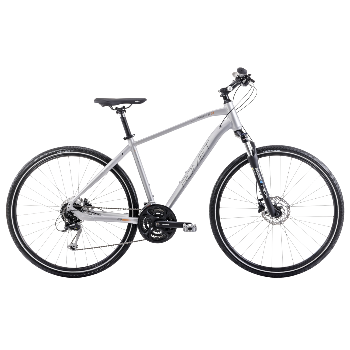 Silverfärgad ROMET Orkan 5 M cykel i sidovy