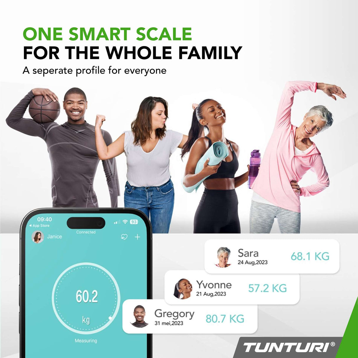 Våg TUNTURI SC30 Smart Scale med app, vit