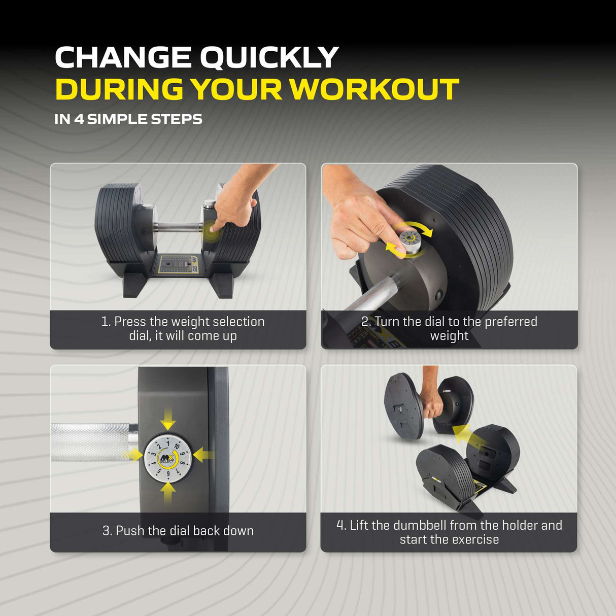 Justerbar hantel TUNTURI MX Select MX85 Hantel 5,6-38,6 kg, räfflad