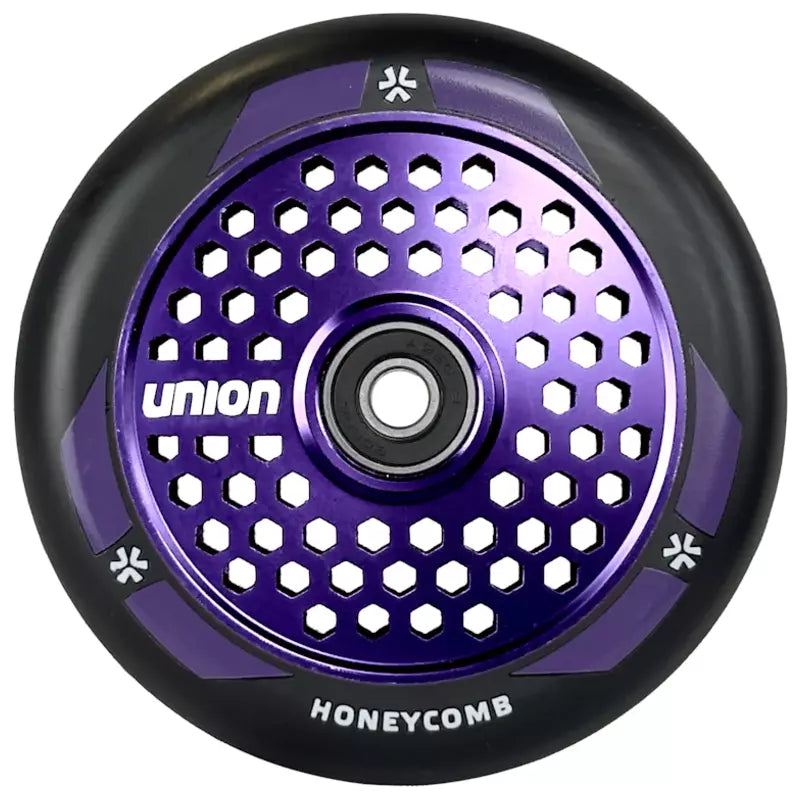 Hjul till sparkcykel UNION Honeycomb Pro Scooter Wheel 110mm, svart/polerad lila