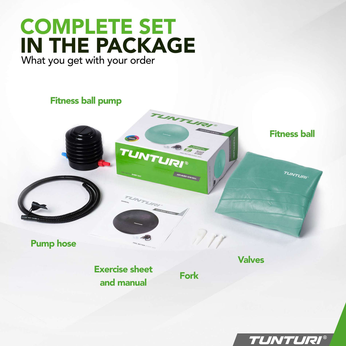 Träningsboll TUNTURI Gymball 55cm, Anti-Burst, Petrol