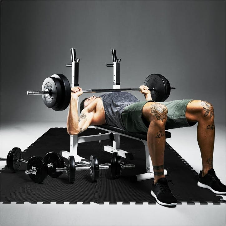 Bänkpress WHITE Skivstång Curlstång Hantelset Golv 100kg