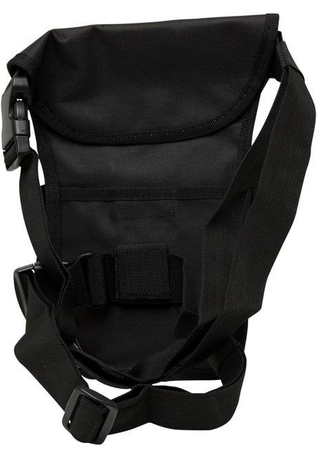 Baksidan av den svarta axelväskan B Security Sidekick Bag med justerbara remmar, fotograferad mot en vit bakgrund.