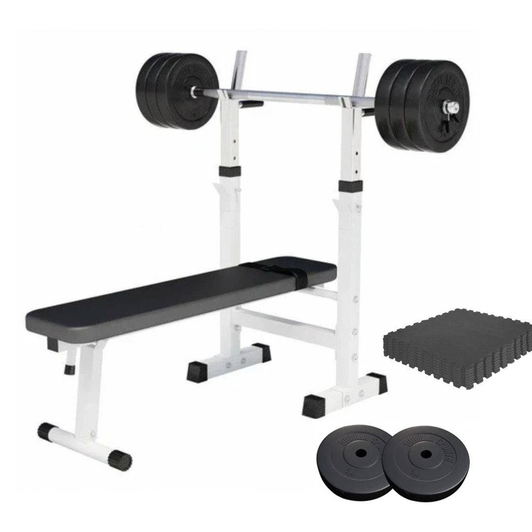 Bänkpress BLACK/WHITE Skivstång 60kg Gymgolv