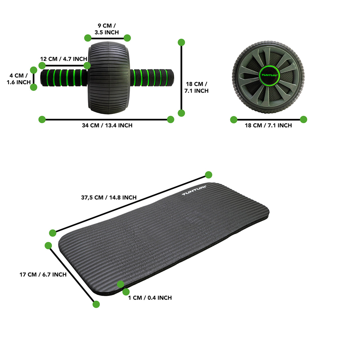 Magträningshjul TUNTURI Pro Exercise Wheel Deluxe, med knäskydd
