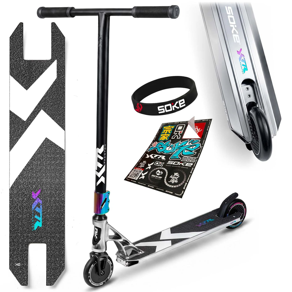 Stuntscooter SOKE XTR, silver-svart