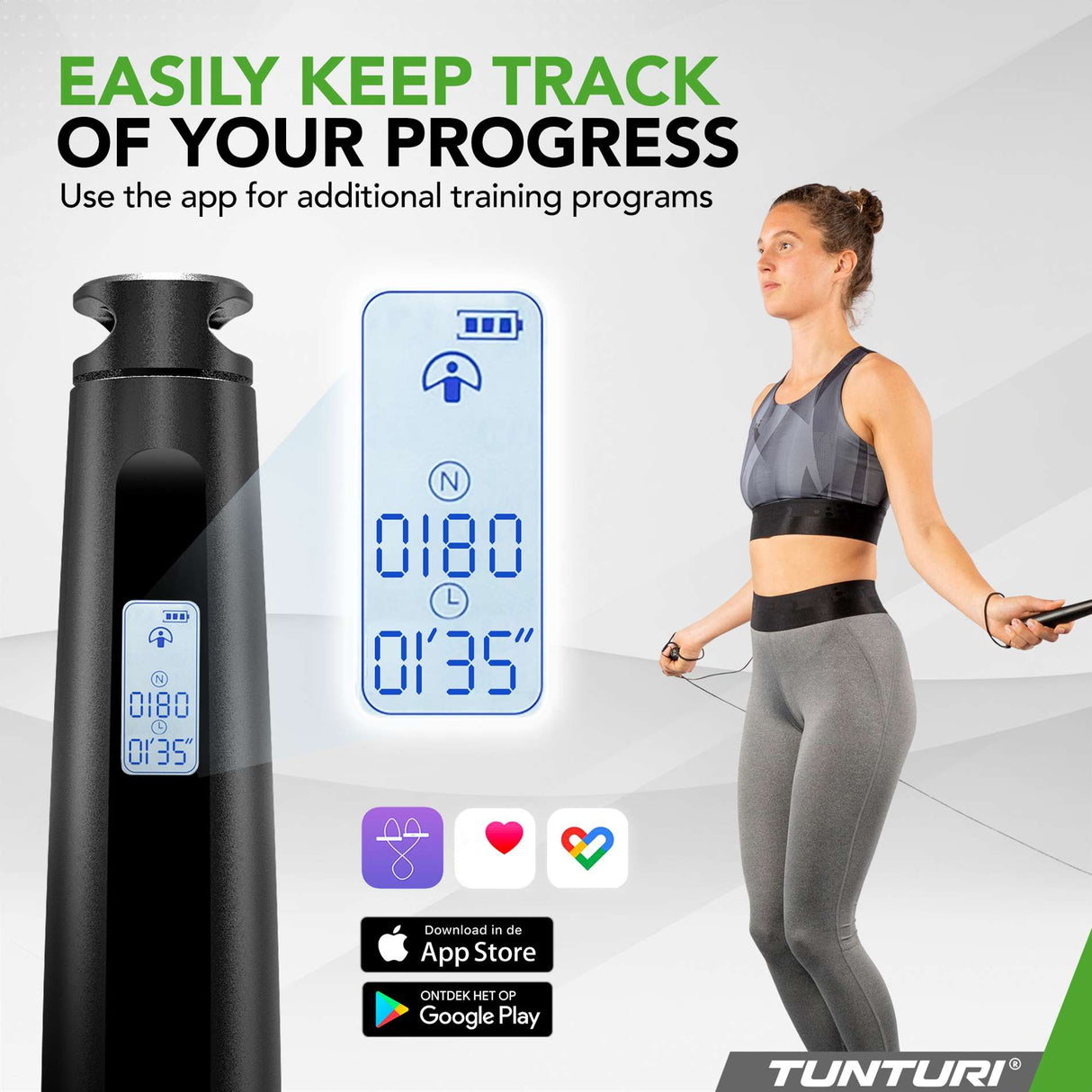 Hopprep TUNTURI Smart Jump Rope med display och app