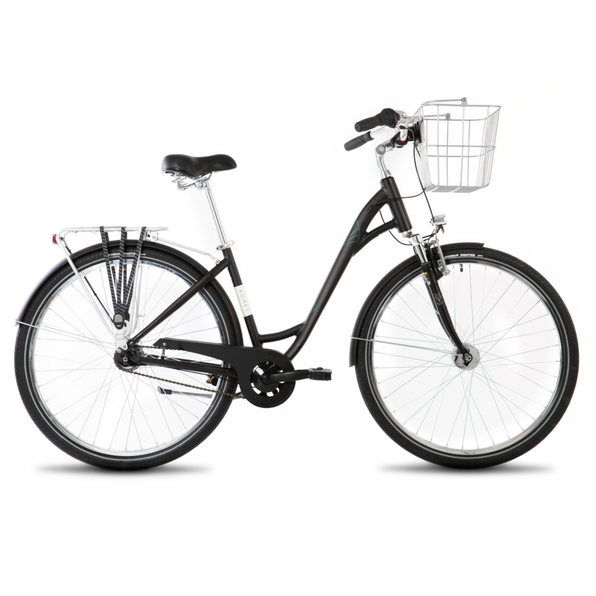 Cykel ROMET Art Deco Lux, med korg fram, svart