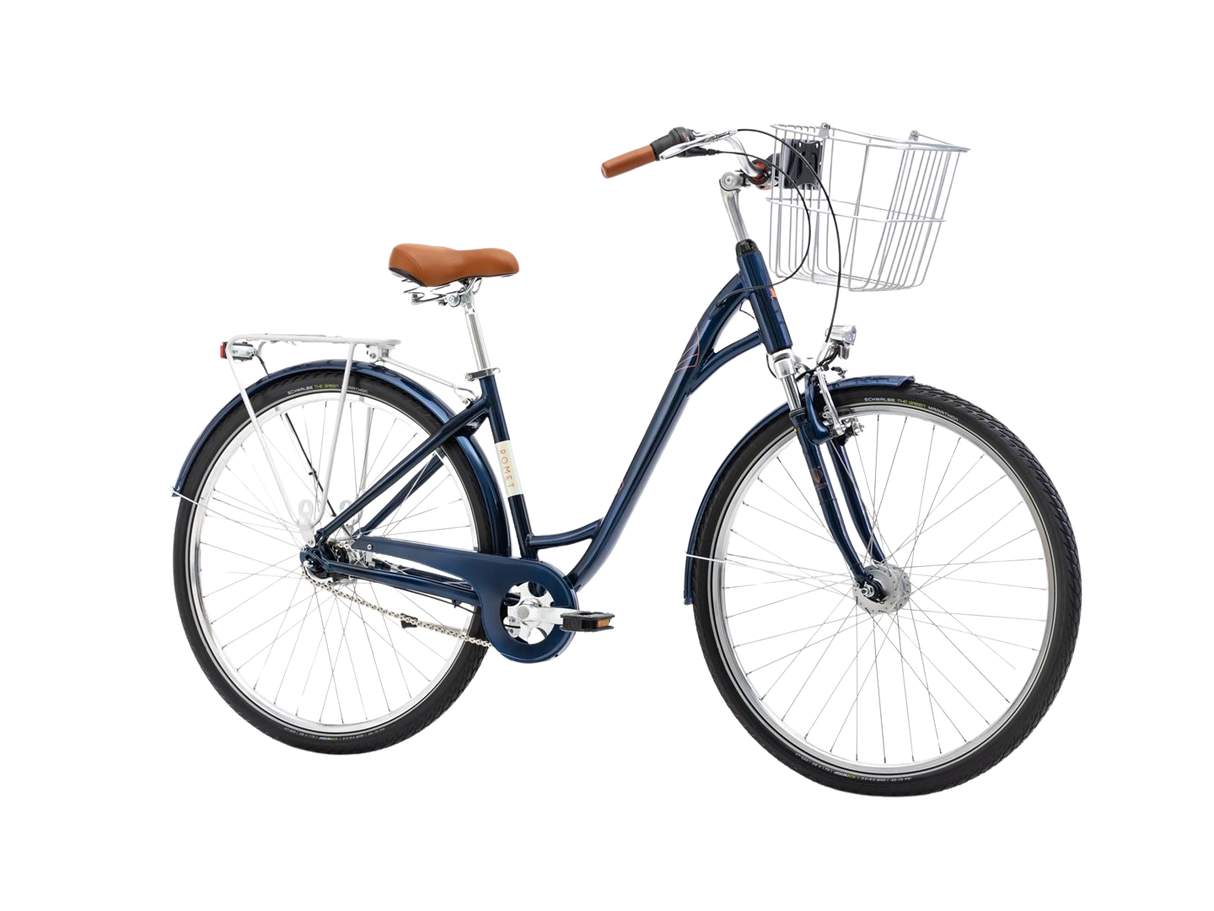 Bicycle ROMET Art Deco Lux, with front basket, blue
