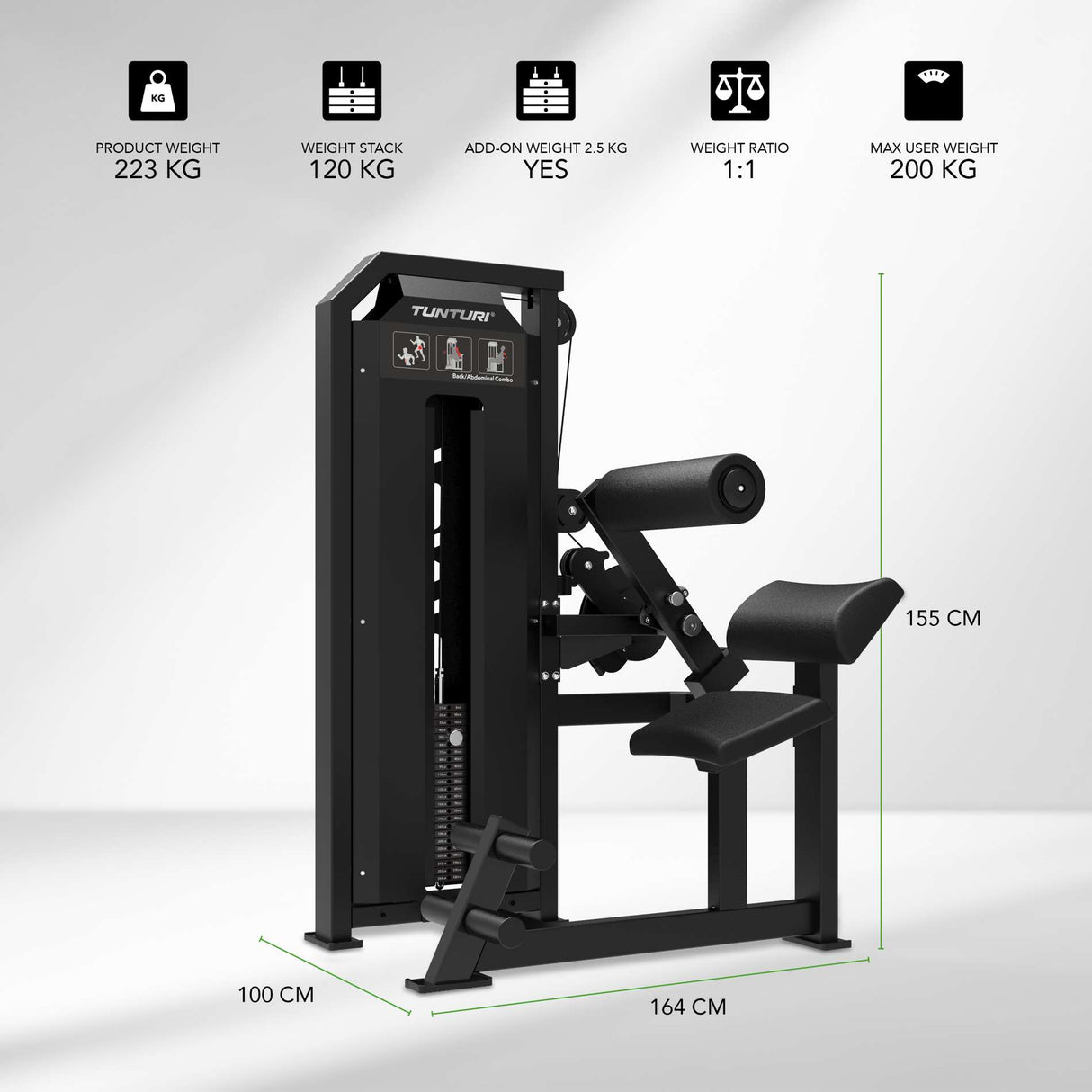 TUNTURI Platinum - Dubbel Rygg/Mag-kombination - Selectorized - V-Series