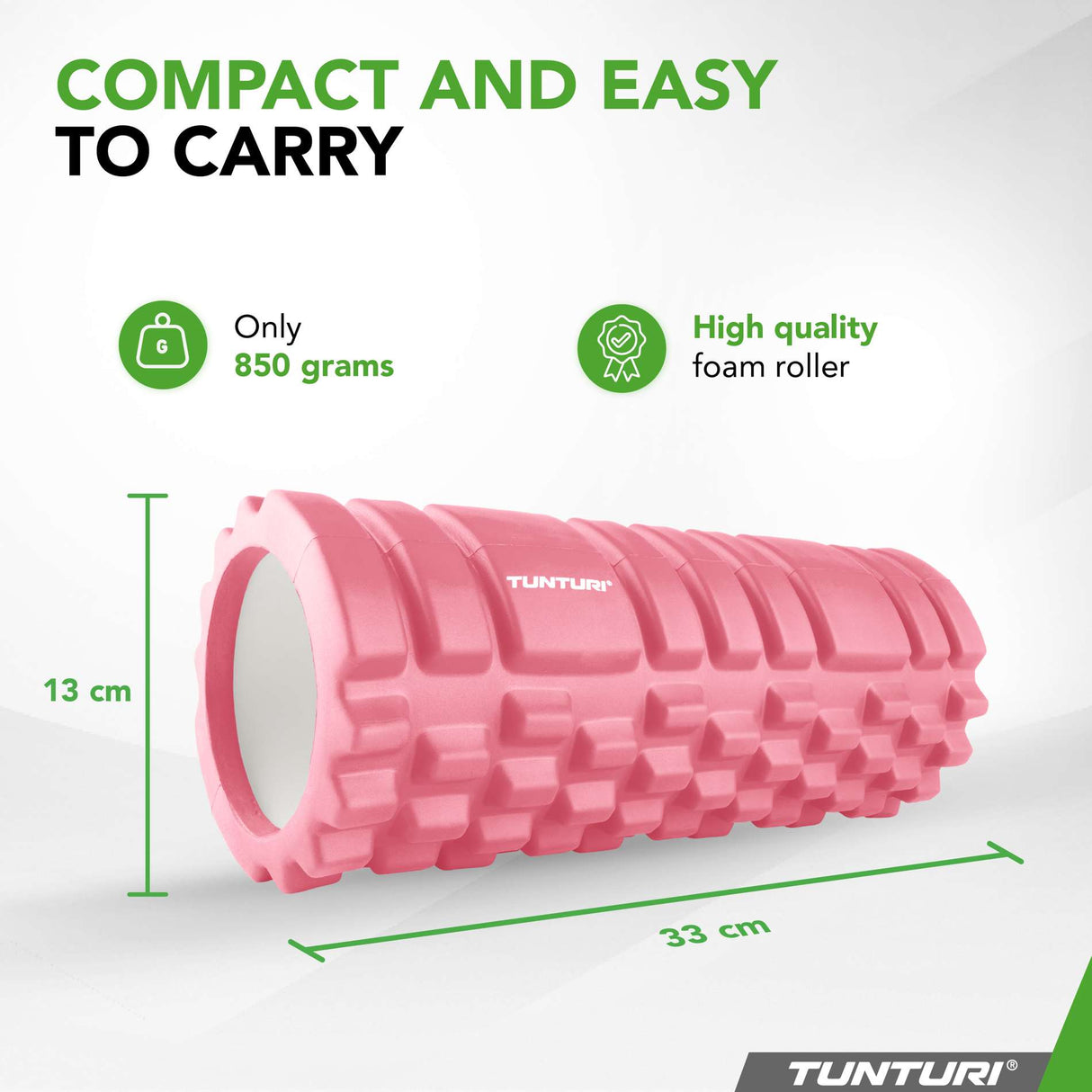 Massage roller TUNTURI Yoga Grid Foam Roller, 33cm, Rose Gold