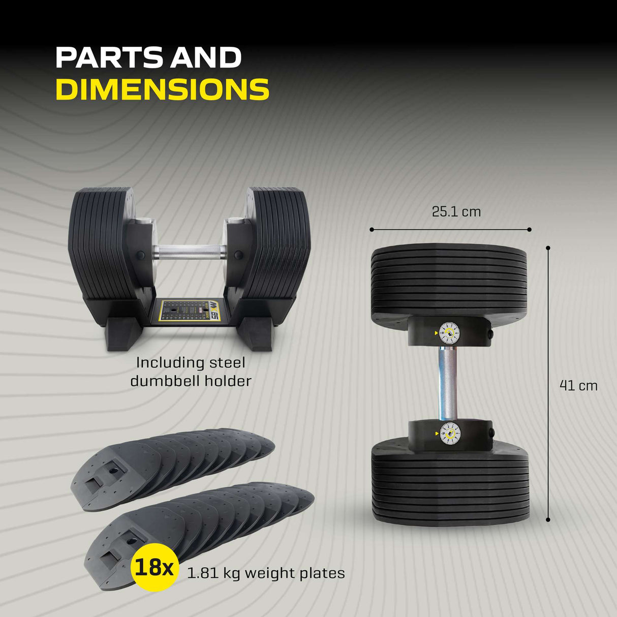 Justerbar hantel TUNTURI MX Select MX85 Hantel 5,6-38,6 kg, räfflad