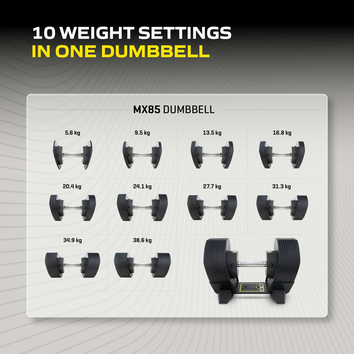 Justerbar hantel TUNTURI MX Select MX85 Hantel 5,6-38,6 kg, räfflad