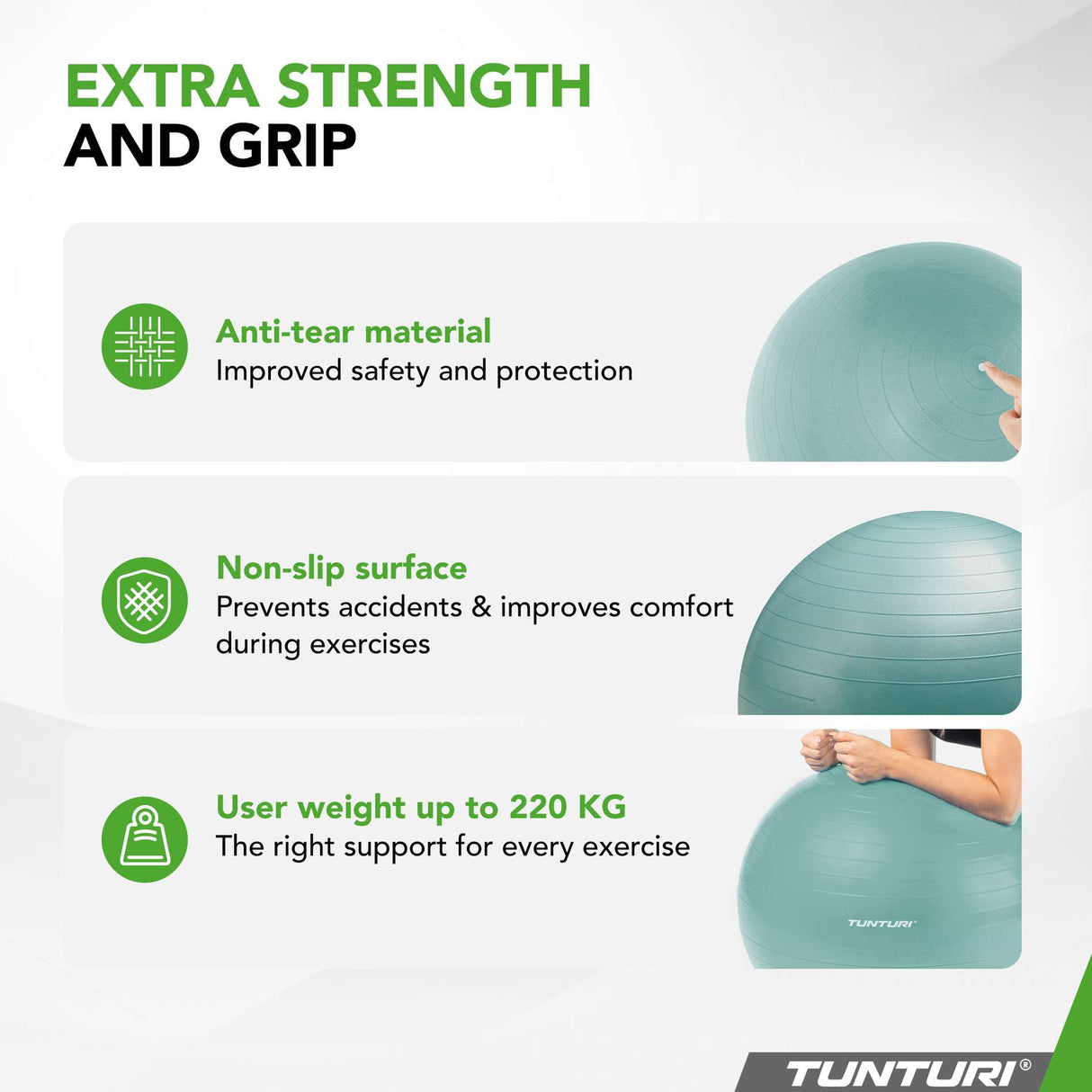 Träningsboll TUNTURI Gymball 55cm, Anti-Burst, Petrol